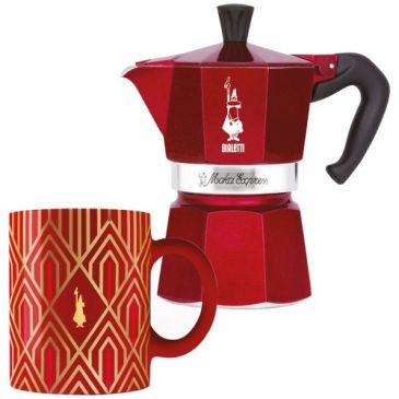 Cafetière italienne 3 tasses Rouge + 1 mug - Déco Glamour Moka Express