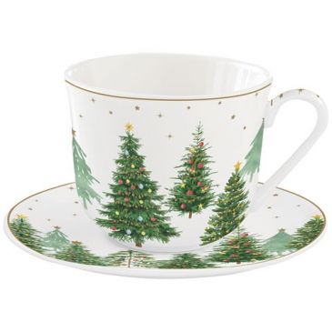 Coffret Tasse Déjeuner 40 cl + sous-tasse - Festive Trees