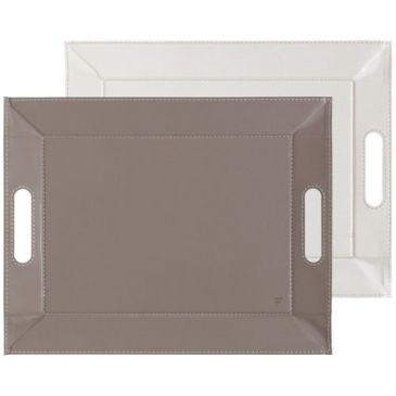 Plateau bicolore réversible 45 x 35 cm Taupe / Blanc