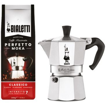 Set Cafetière italienne 3 tasses - Moka Express + café moulu Perfetto 250 g